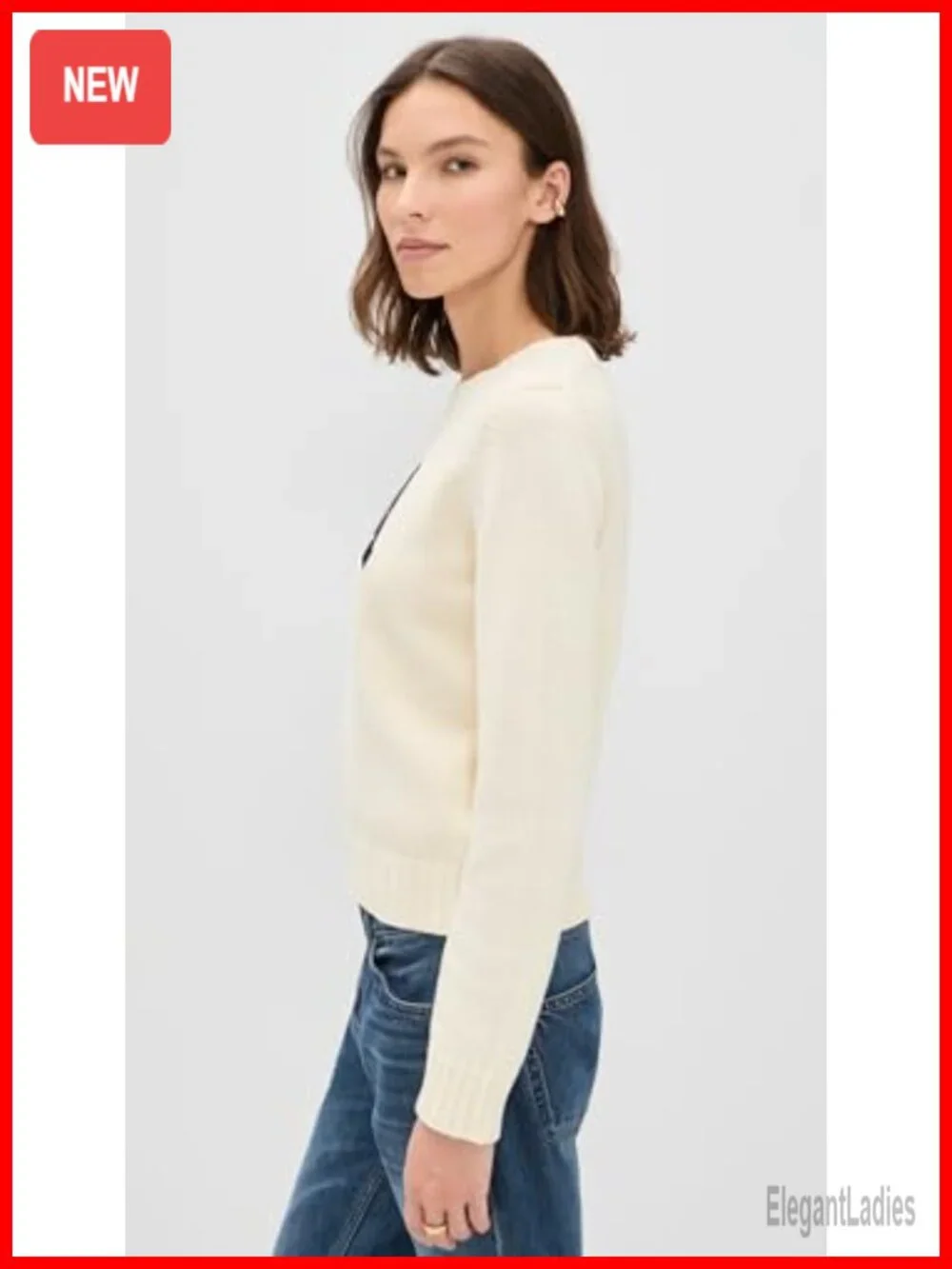 Cropped Crew Neck Sweater 100% Cotton Ribbed Embroidered Logo